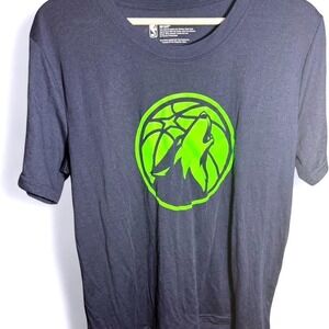 NBA Minnesota Timberwolves Mens T-Shirt Large Neon Green Wolf Logo Charcoal Gray